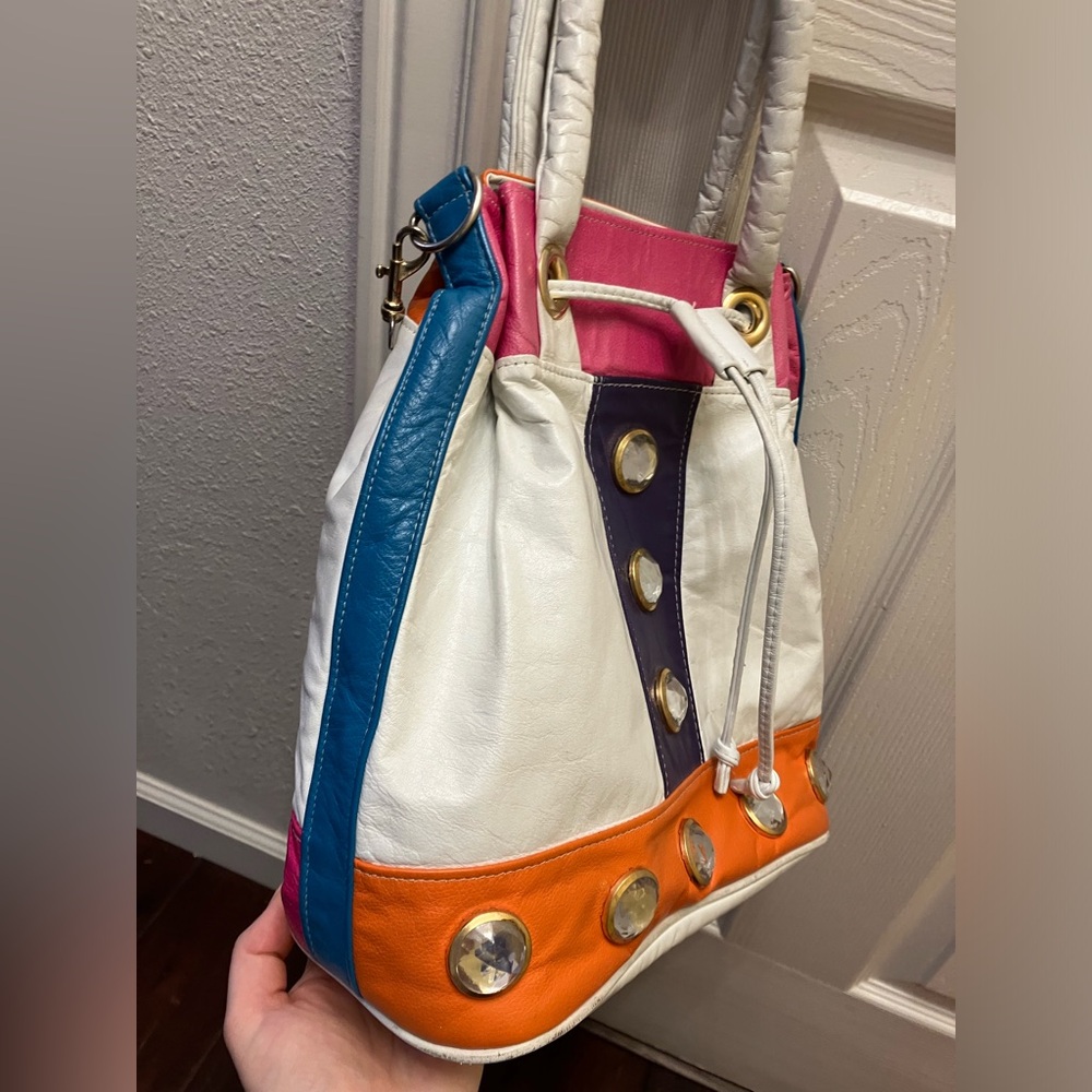 Vintage Saereun leather bucket Colorblock purse